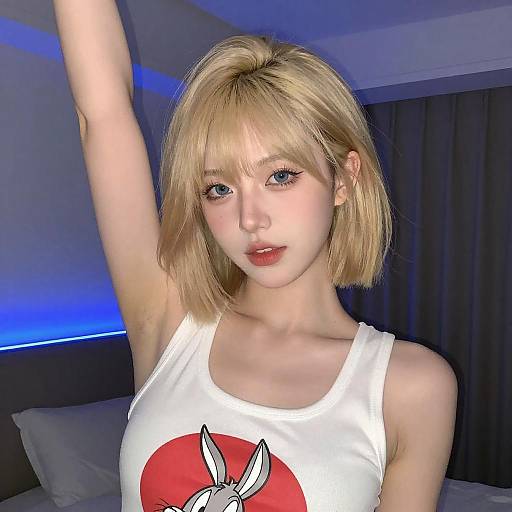 Blonde Woman in Looney Tunes Tank Top