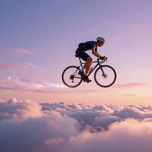 Cyclist Soaring Through Ethereal Clouds
