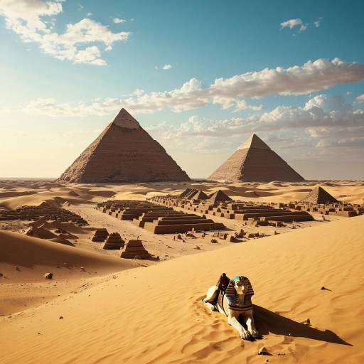 Egyptian Desert with Pyramids and Sphinx
