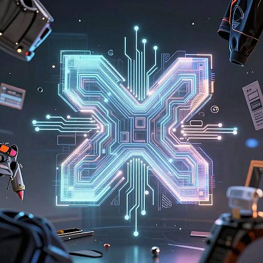 Glowing Techwear Symbol in Virtual Space