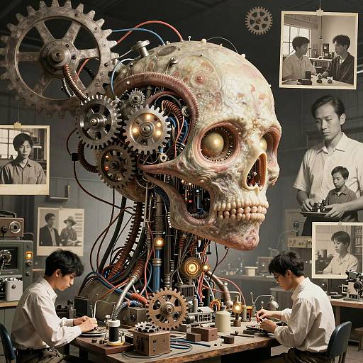 Surreal Mechanical-Biological Dreamscape Collage