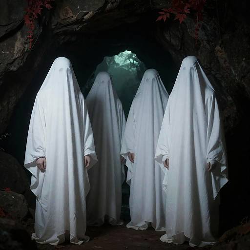 Four Ghostly Figures in Dim Cave