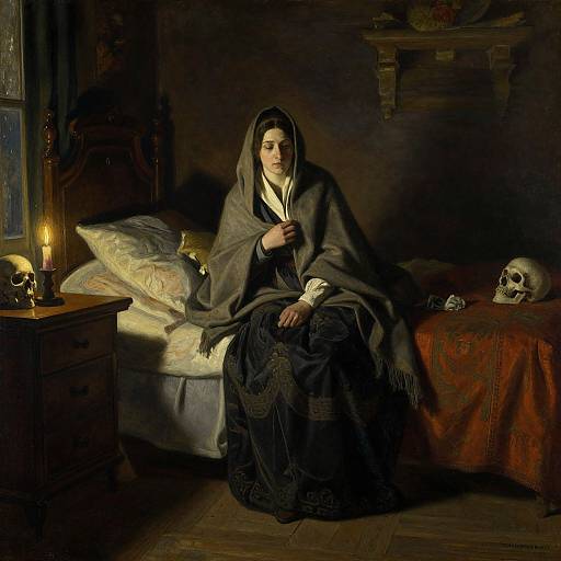 Somber Bedroom Scene in Tanner Style