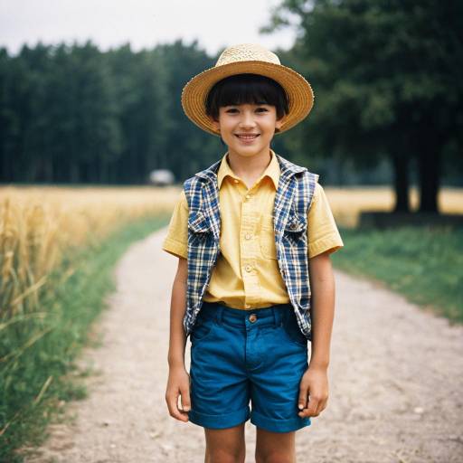 Smiling Boy in Straw Hat Outdoors