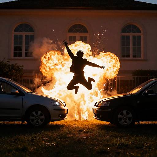 Dynamic Jump Amidst Colorful Explosion