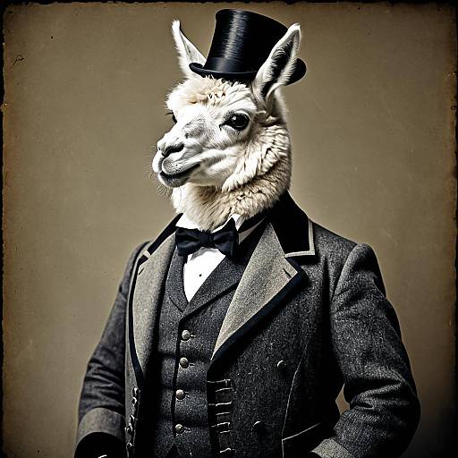 Anthropomorphic Llama in Edwardian Frock Coat