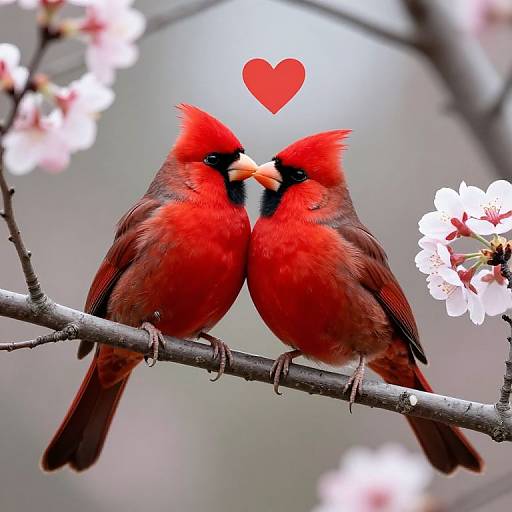 Tender Red Birds Embracing Love