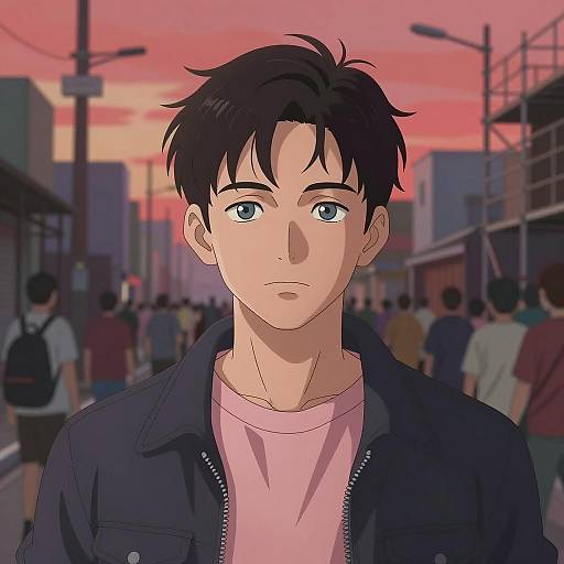 Young Man in Urban Evening Setting Illustration