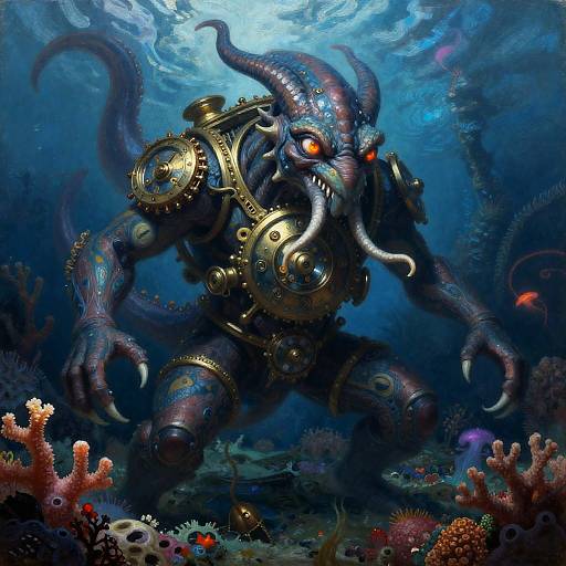Clockwork Kraken of the Bioluminescent Reef