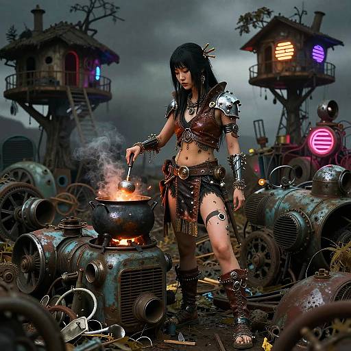 Biopunk Shaman Geisha in Junkyard