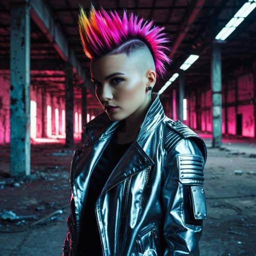 Female Model with Neon Mohawk in Futuristic Jacket Female Model with Neon Mohawk in Futuristic Jacket