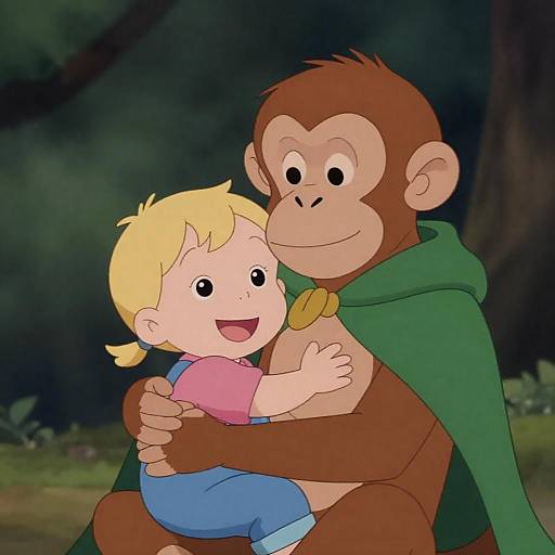 Whimsical Monkey and Toddler Embrace