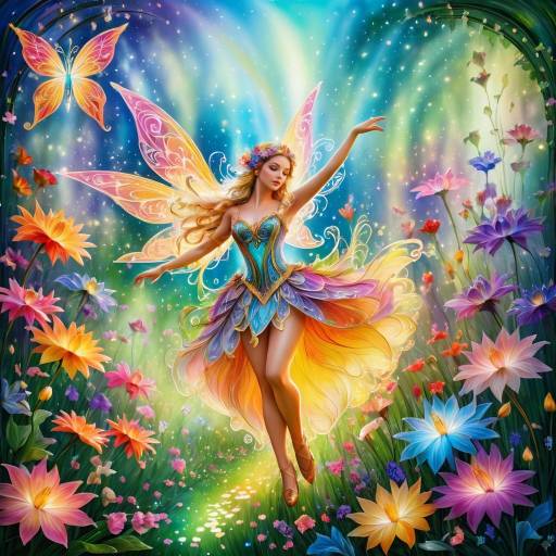Fantasy Fairy Dancing in Enchanted Flower Garden