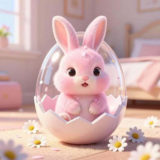 Cute Pink Baby Rabbit in Eggshell