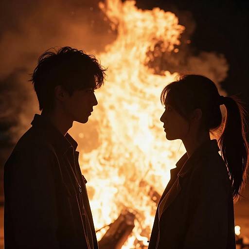 Intense Silhouettes Against Fiery Background