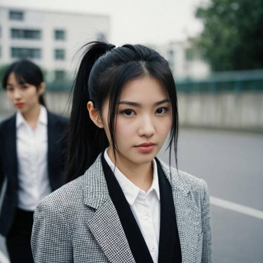 Asian Woman in Blazer Dress Outdoors