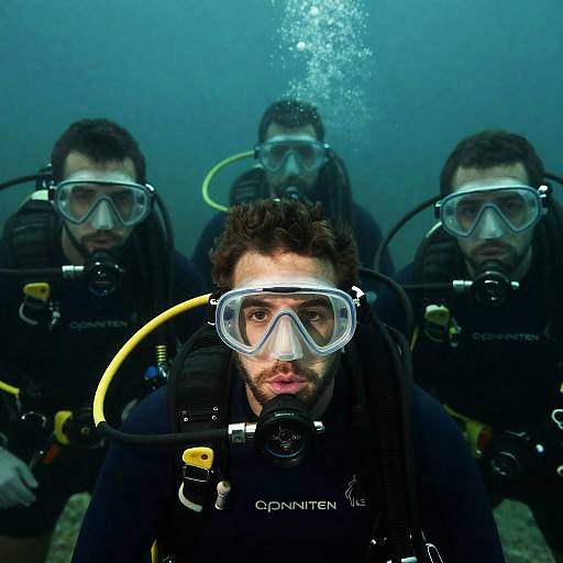 Underwater Exploration: Four Scuba Divers