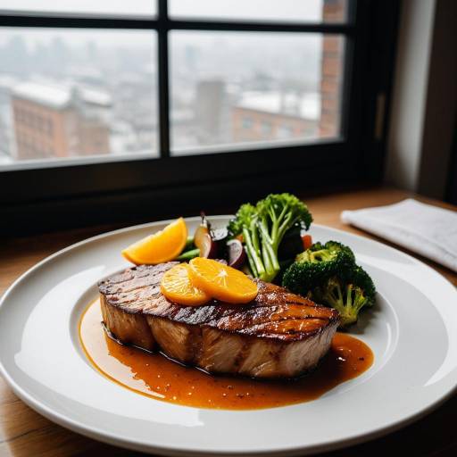 Crispy Duck Breast with Orange Glaze and Vegetables