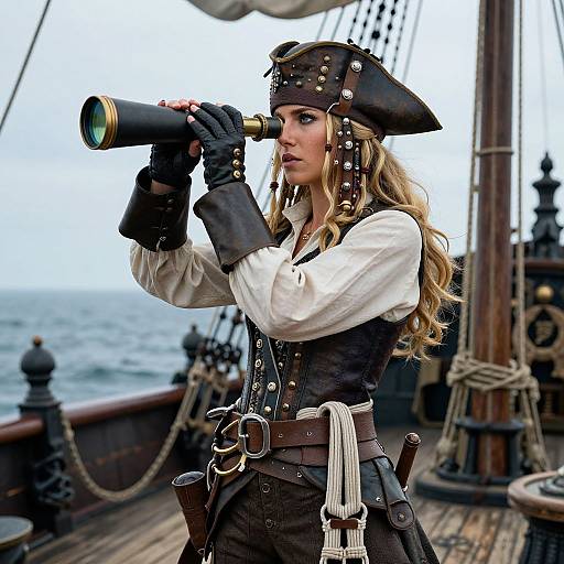 Fierce Blonde Pirate Woman on Deck