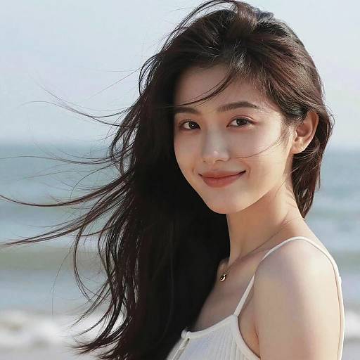 Photorealistic Windy Portrait of Woman