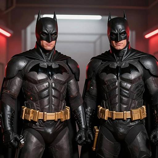 Two Men in Armored Batman Costumes