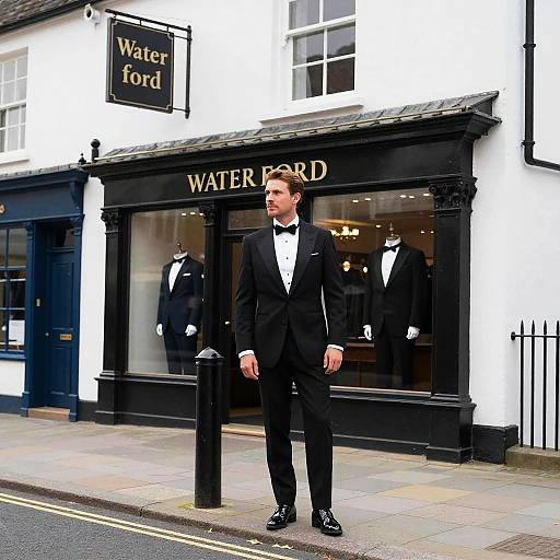Man in Tuxedo Outside Waterford Suit Shop