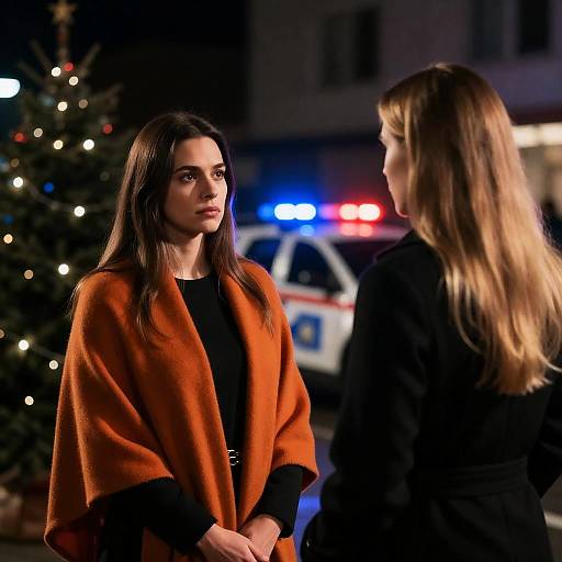 Dramatic Night Encounter with Holiday Lights