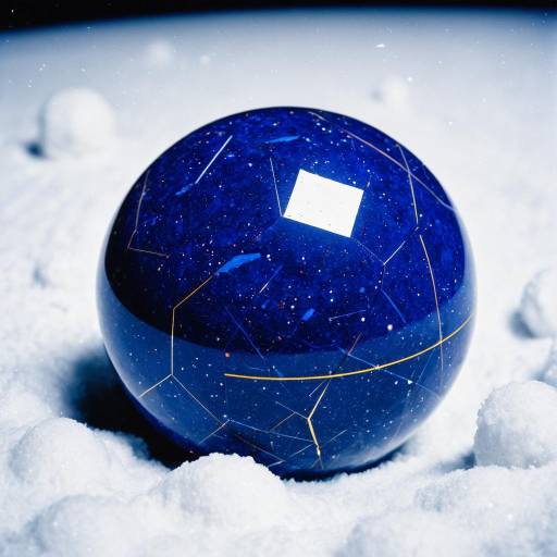 Polished Lapis Lazuli Sphere with Constellation Lines on Snow