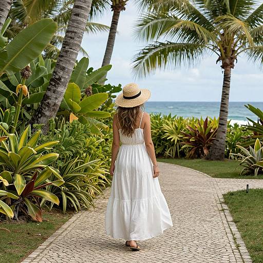 Woman in White Dress by Ocean Path