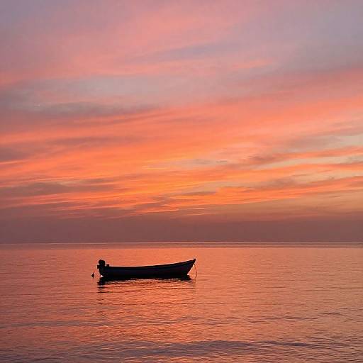 Solitary Boat at Fiery Sunset