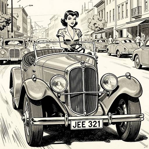 Vintage 1930s Comic Car Scene