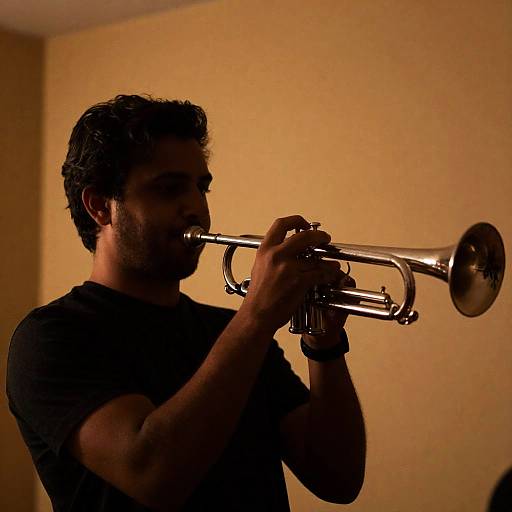 Intense Profile of a Trumpet Player