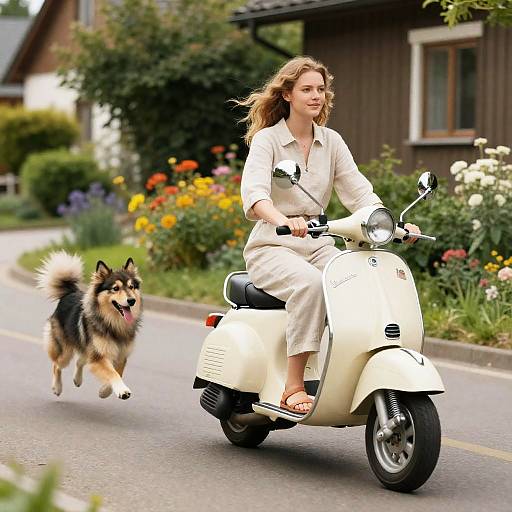 Scandinavian Woman on Vespa with Spitz