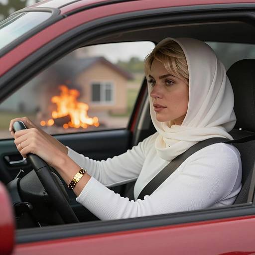 Blonde Woman Driving Amidst Chaos