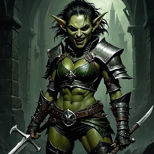 Female Goblin Warrior in Gothic Armor