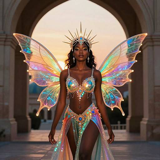 Dark-Skinned Fantasy Woman with Glowing Wings