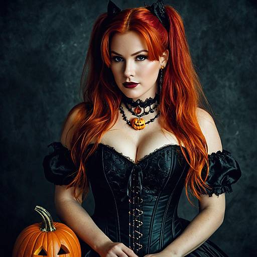 Halloween Woman in Black Corset Dress