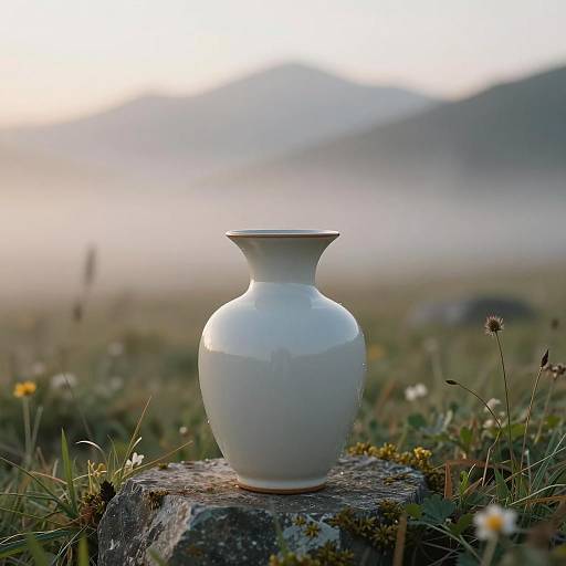 Ceramic Vase on Alpine Meadow at Sunrise