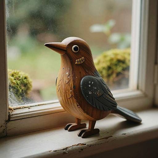 Quirky Painted Wooden Bird Sculpture