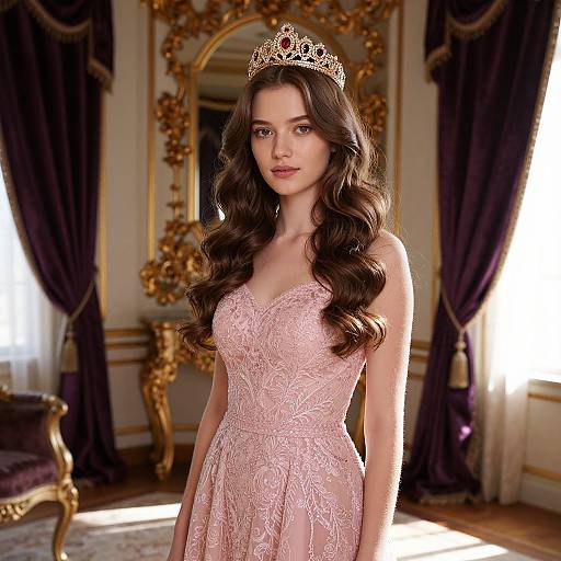 Young Woman in Pink Lace Dress with Tiara