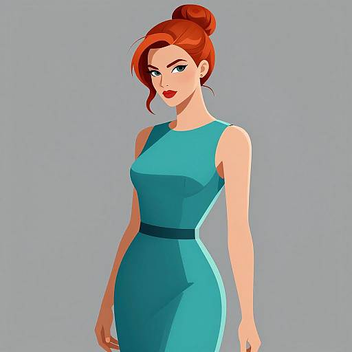 Stylized Elegant Woman in Teal Dress