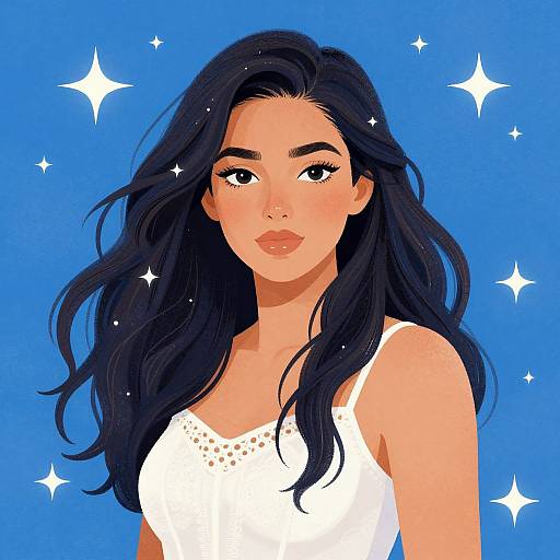 Whimsical Young Woman in Starry Blue