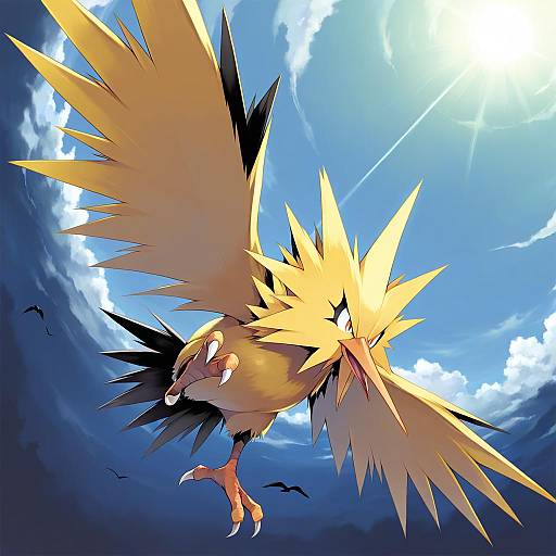 Illustration of Zapdos, pokemon in the style of Mikage sekizai