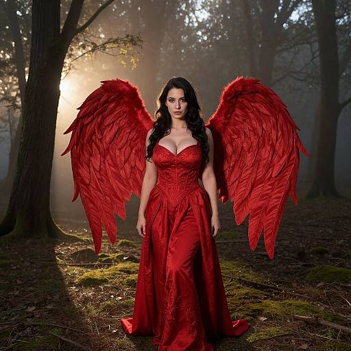 Mystical Fallen Angel in Crimson Forest