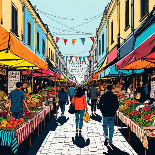 Vibrant Hand-Drawn Street Market