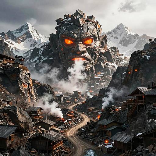 Mountain Titan Over Mining Town