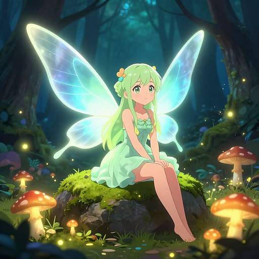 Bioluminescent Fairy Girl in Enchanted Forest