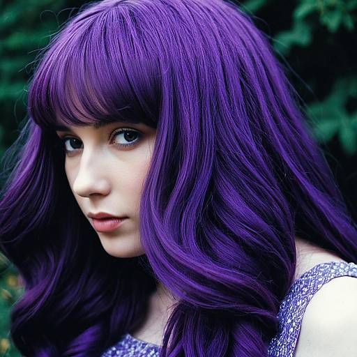 Close-Up Woman with Purple Yarn Wig