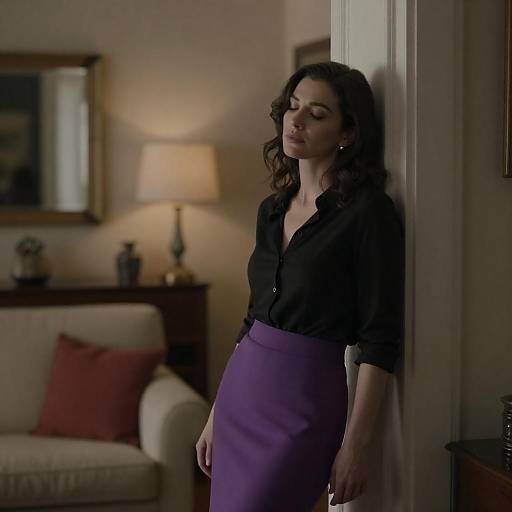 Woman Leaning in Dim Living Room