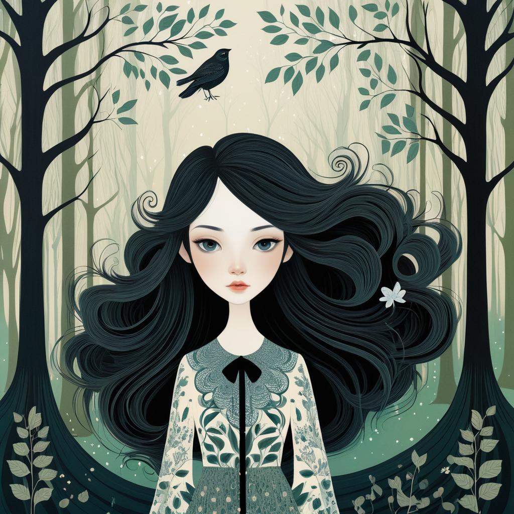 Whimsical Young Lady in Forest Art